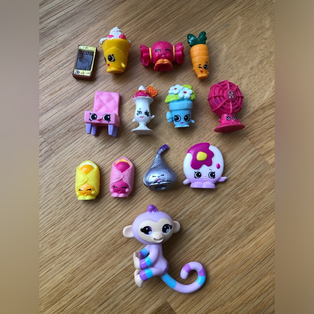 Toy Lot of 12 Shopkins Including RARE Season 1 + Mini Fingerlings Monkey Figure